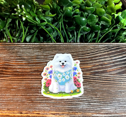 Samoyed Sticker w/ Flowers |Lightweight Vinyl Sticker or Magnet |Boho Fun |Refrigerator Fridge Car |Dog Mom Animal Lover |Pet Breed |Sticker or Magnet