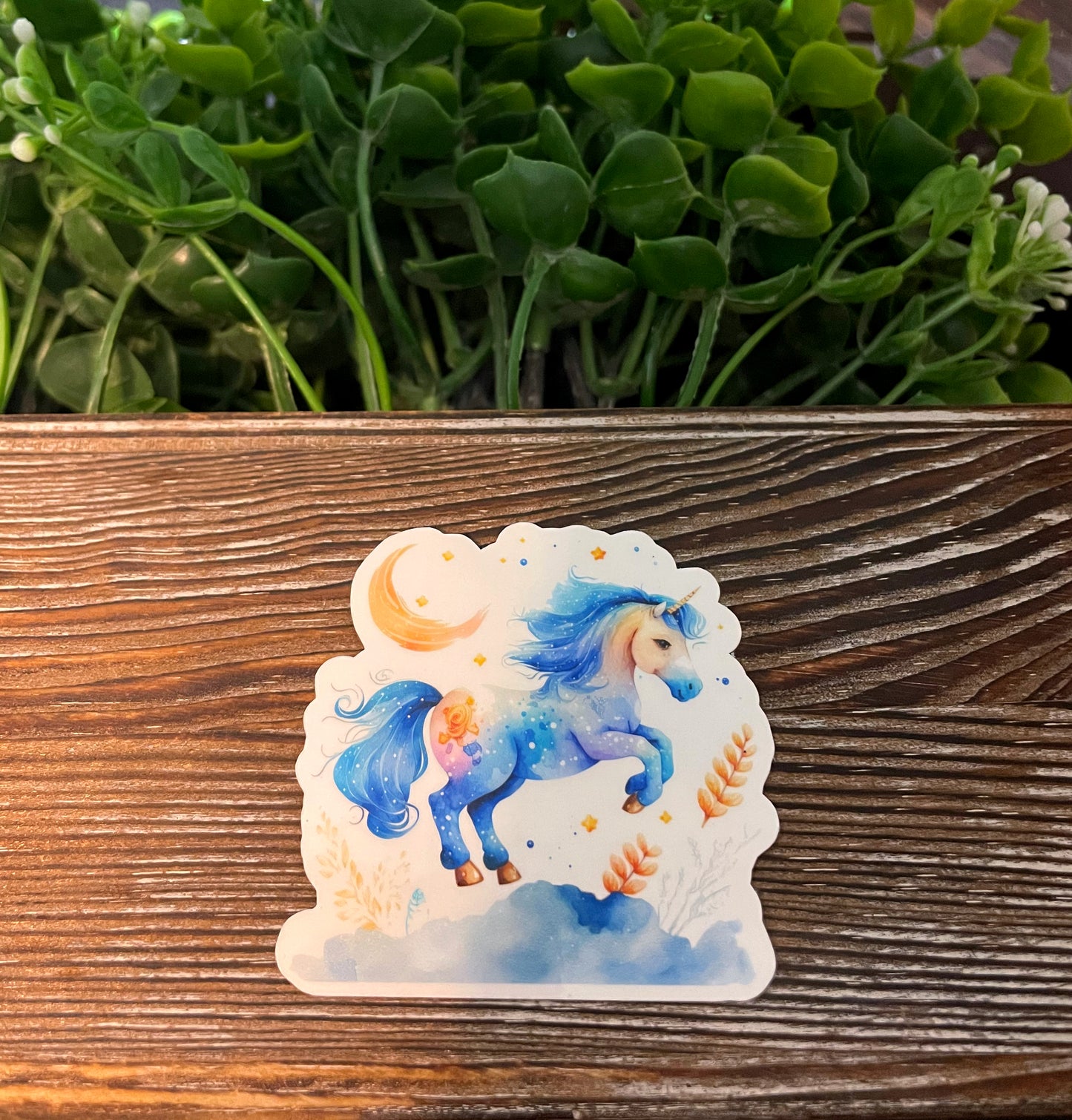 Midnight Blue Unicorn Gold Moon, Die Cut Vinyl Sticker, Boho Fun, Water Resistant, Fantasy Mythical Creature, Gift for Girl |Sticker or Magnet