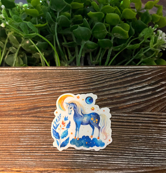 Midnight Blue Unicorn Gold Moon |Lightweight Vinyl Sticker or Magnet |Boho Fun |Refrigerator Fridge Car |Fantasy Mythical Creature |Gift for Girl |Sticker or Magnet