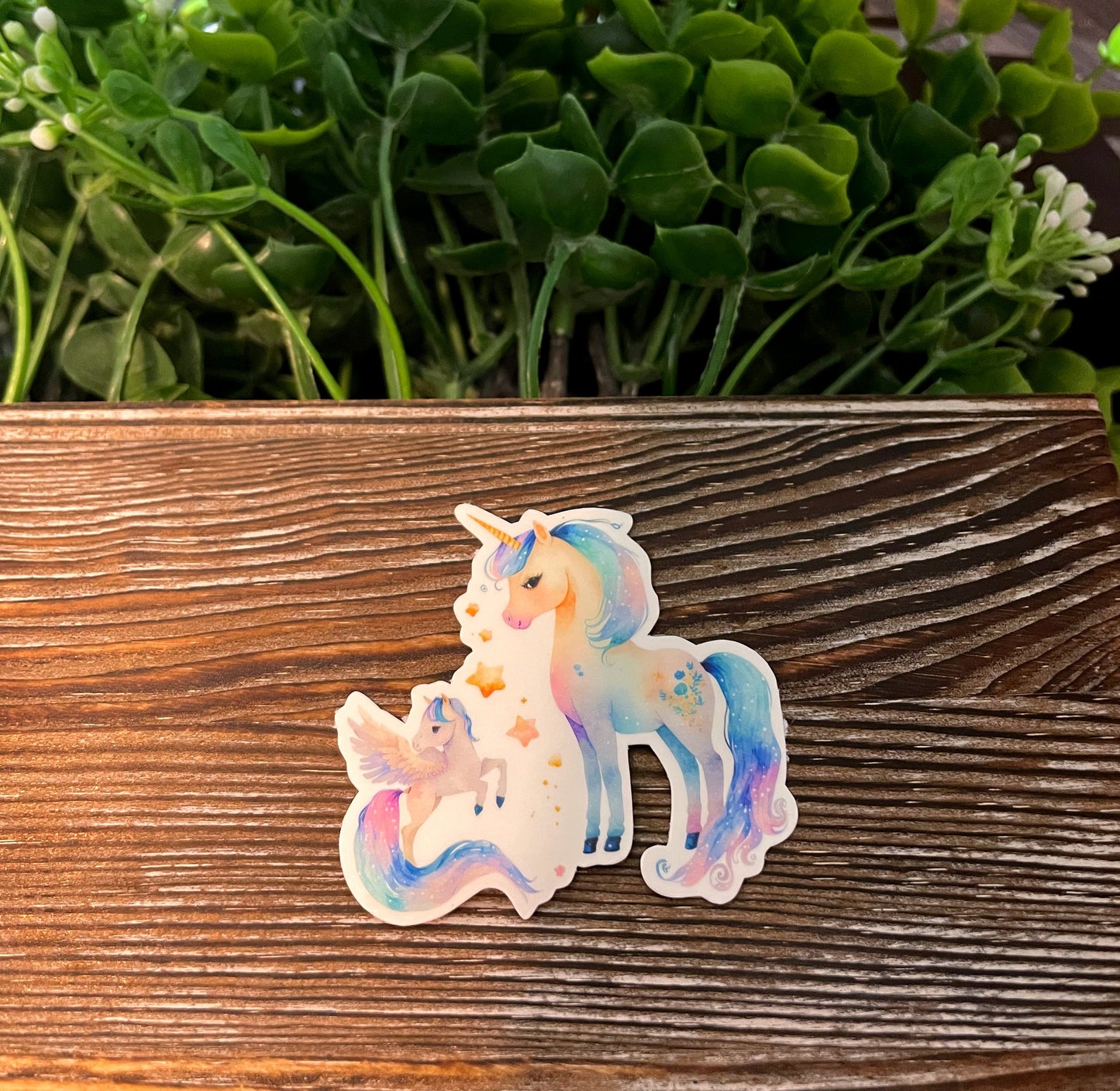 Mother and Baby Unicorn |Lightweight Vinyl Sticker or Magnet |Boho Fun |Refrigerator Fridge Car |Fantasy Mythical Creature |Gift for Girl |Purple and Gold |Sticker or Magnet