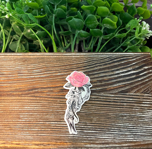 Skeleton Hand Holding Rose |Vinyl Sticker or Magnet |Refrigerator Fridge Car |Valentines Day |Funny Quote |Dark Humor Love |Sticker or Magnet