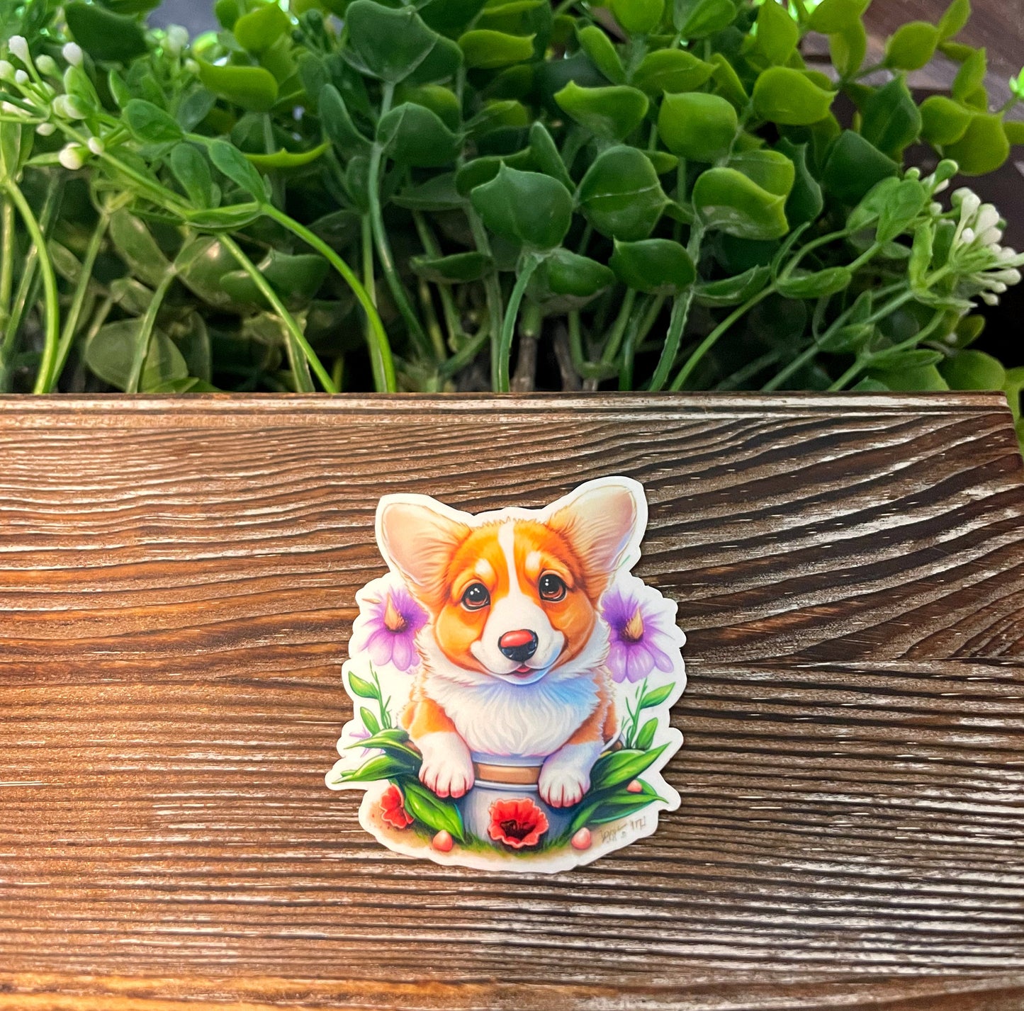 Corgi Sticker w/ Flowers |Lightweight Vinyl Sticker or Magnet |Boho Fun |Refrigerator Fridge Car |Dog Mom Animal Lover |Pet Breed |Sticker or Magnet