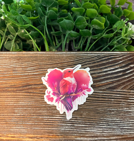 Hummingbird w/ Red Heart |Vinyl Sticker or Magnet |Refrigerator Fridge Car |Valentines Day |Cute Animal |Love Gift |Sticker or Magnet
