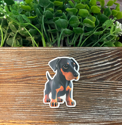 Doberman Puppy, Die Cut Vinyl Sticker, Boho Fun, Water Resistant, Dog Mom Animal Lover, Pet Breed |Sticker or Magnet