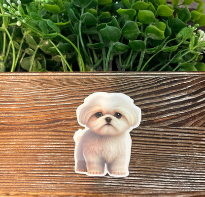 Maltese Puppy, Die Cut Vinyl Sticker, Boho Fun, Water Resistant, Dog Mom Animal Lover, Pet Breed |Sticker or Magnet