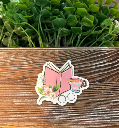 Reading Sticker, Books and Tea |Vinyl Sticker or Magnet |Refrigerator Fridge Car |Learn Knowledge |Love to Read Books |Home Library |E-Reader |Sticker or Magnet
