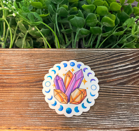 Purple and Gold Crystal Cluster |Lightweight Vinyl Sticker or Magnet |Refrigerator Fridge Car |Gemstones Magic |Celestial Geology Rocks |Moon Phases |Sticker or Magnet