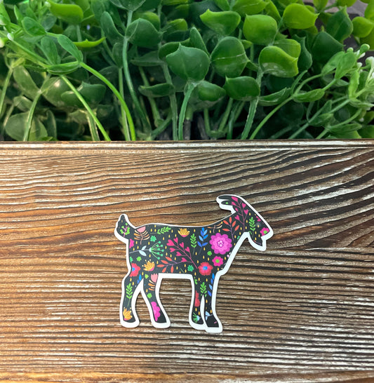 Colorful Flowers Goat  Silhouette |Lightweight Vinyl Sticker or Magnet |Refrigerator Fridge Car |Farm Life |Love Animals |Barn Yard Mini |Sticker or Magnet