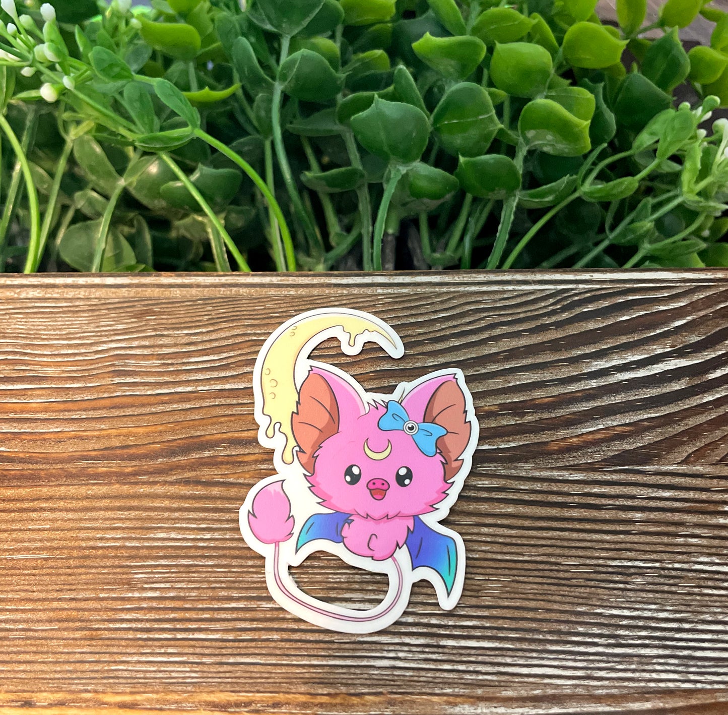 Cute Creepy Pink Goth Kawaii Bat, Die Cut Vinyl Sticker, Boho Fun, Water Resistant, Fantasy Mythical Creature, Gift for Girl, Pastel Colors |Sticker or Magnet