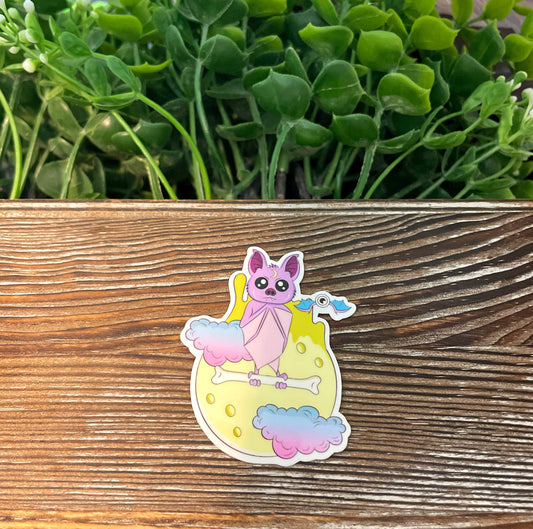 Cute Creepy Pink Goth Kawaii Bat |Lightweight Vinyl Sticker or Magnet |Boho Fun |Refrigerator Fridge Car |Fantasy Mythical Creature |Gift for Girl |Pastel Colors |Sticker or Magnet