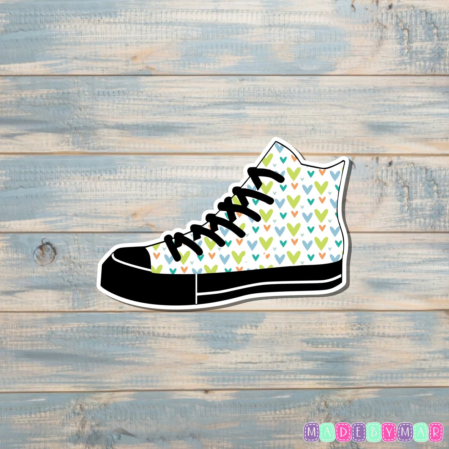 Blue Green Hearts High Top Shoes Sticker |Sticker or Magnet