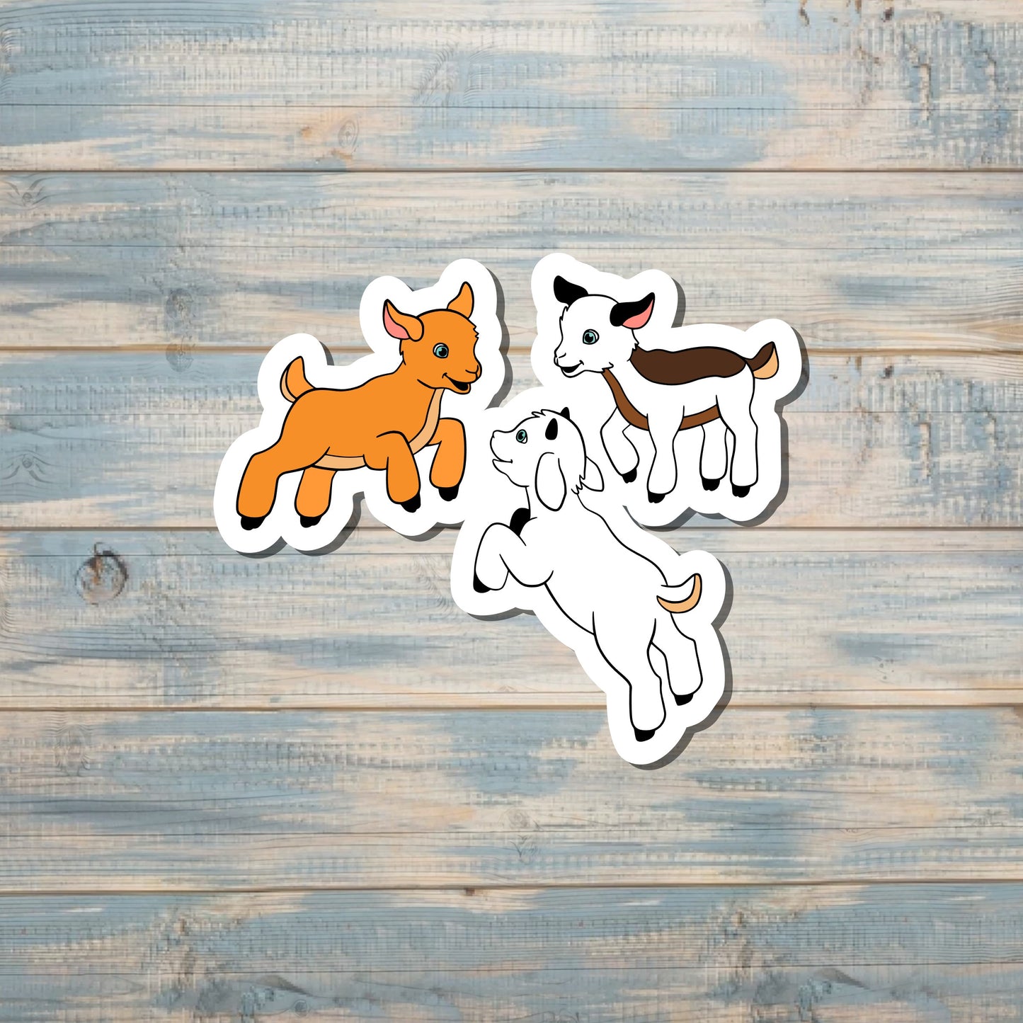 3 Baby Mini Goats Sticker, , Boho Fun, Water Resistant, Kids Farm |Sticker or Magnet