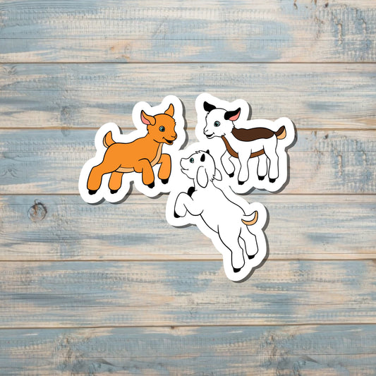 3 Baby Mini Goats Sticker, , Boho Fun, Water Resistant, Kids Farm |Sticker or Magnet