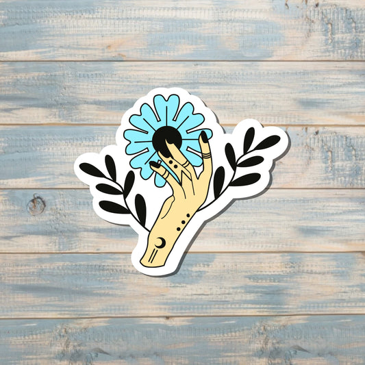 Mystical Hand and Flower, Die Cut Vinyl Sticker, , Boho Fun, Water Resistant |Sticker or Magnet