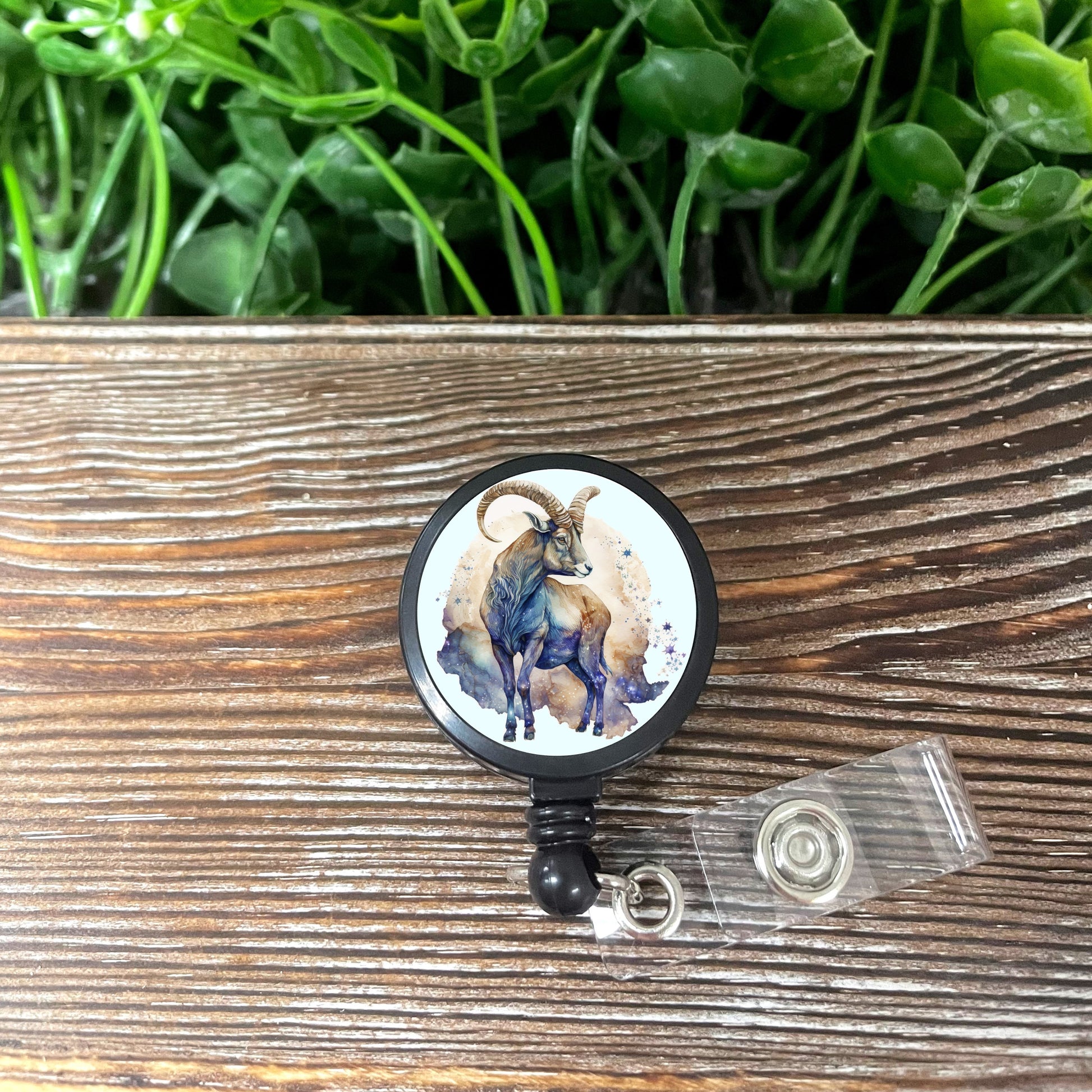 Capricorn Zodiac Sign, Retractable Badge Reel, Boho Fun, Sublimation Lanyard Holder, Watercolor Celestial, Astrological Birthday - Handmade by Marlayna