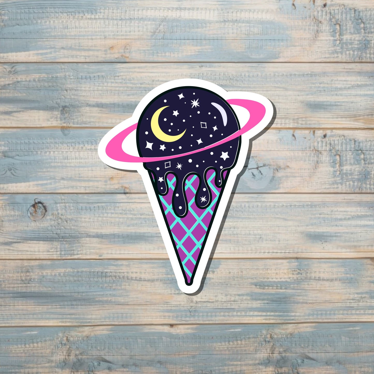 Cosmic Ice Cream Cone Sticker, Die Cut Sticker, Purple and White, Boho Hippie |Sticker or Magnet