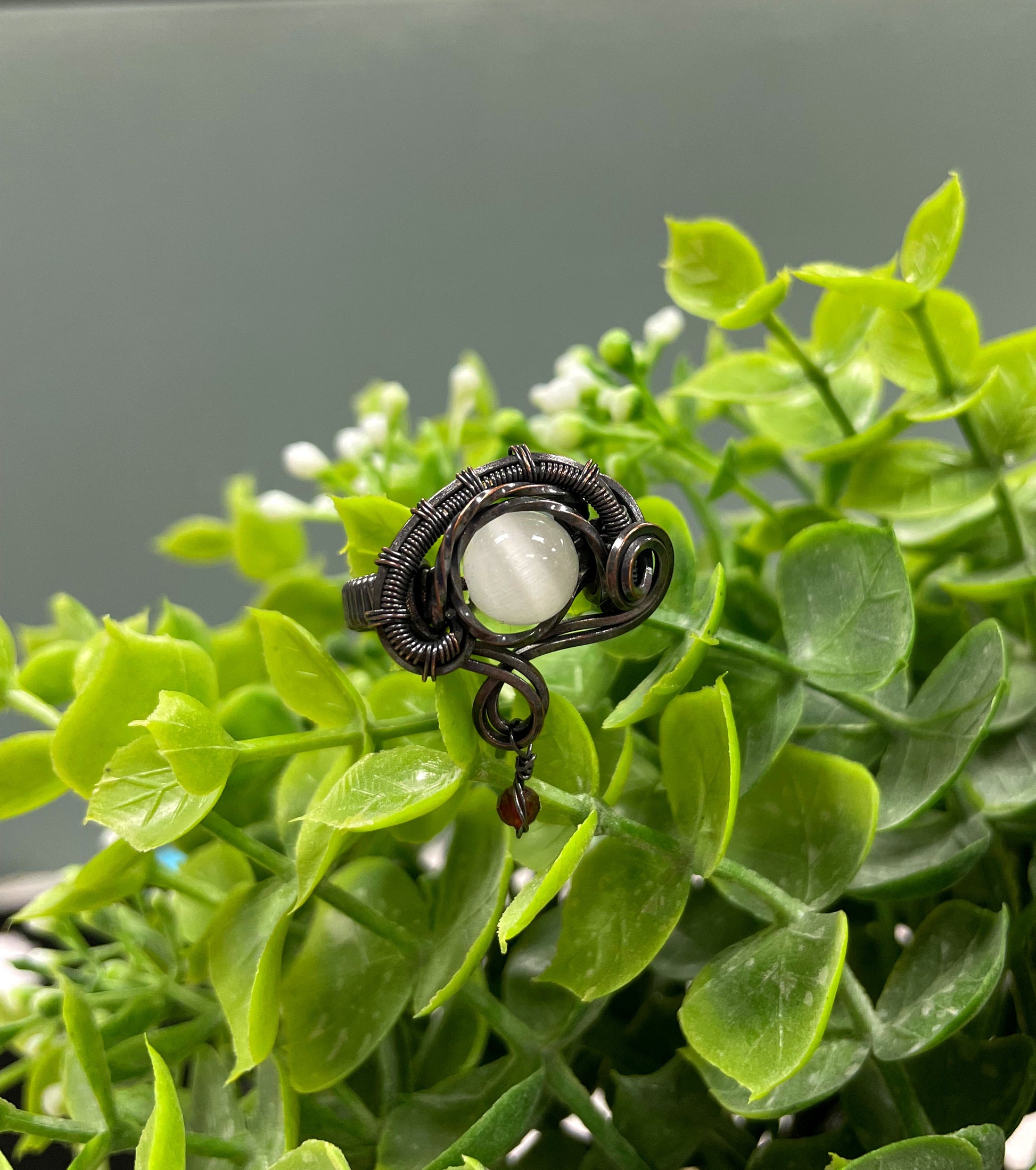 Cats Eye Quartz Gemstone Wire Wrapped Ring - Handmade by Marlayna