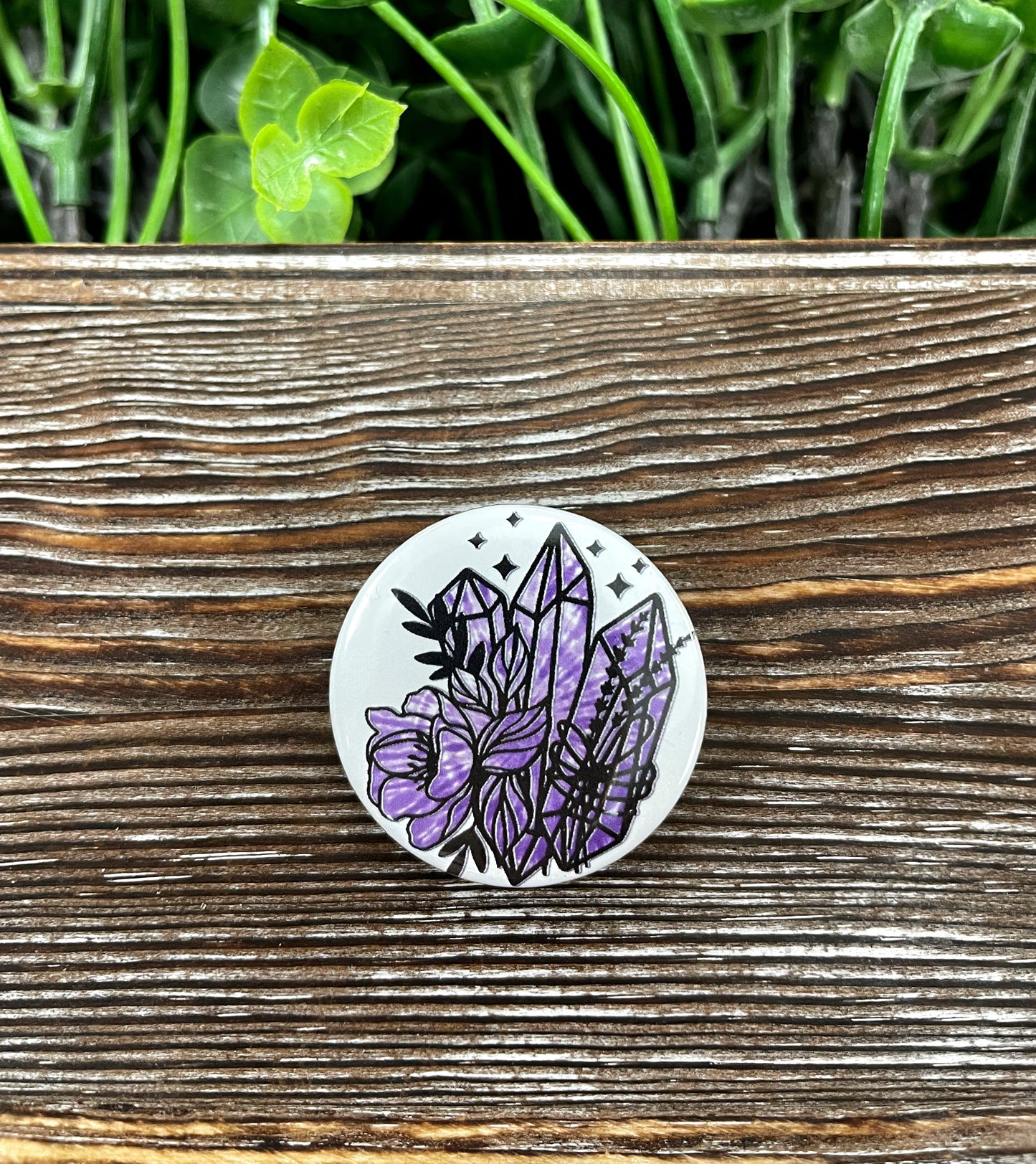 Purple Tie Dye Crystal Graphic Art Button / Pin 1.25” - Handmade by Marlayna