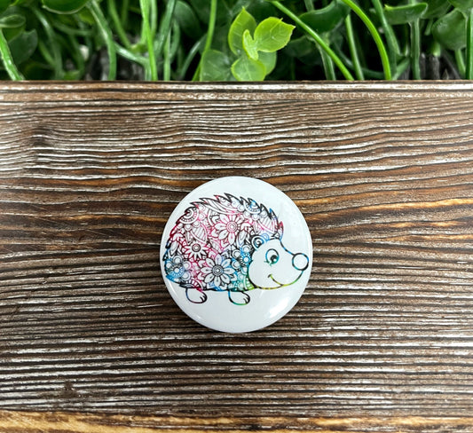 Blue and Red Mandala Hedgehog, Graphic Art Button / Pin Refrigerator Magnet - Handmade by Marlayna