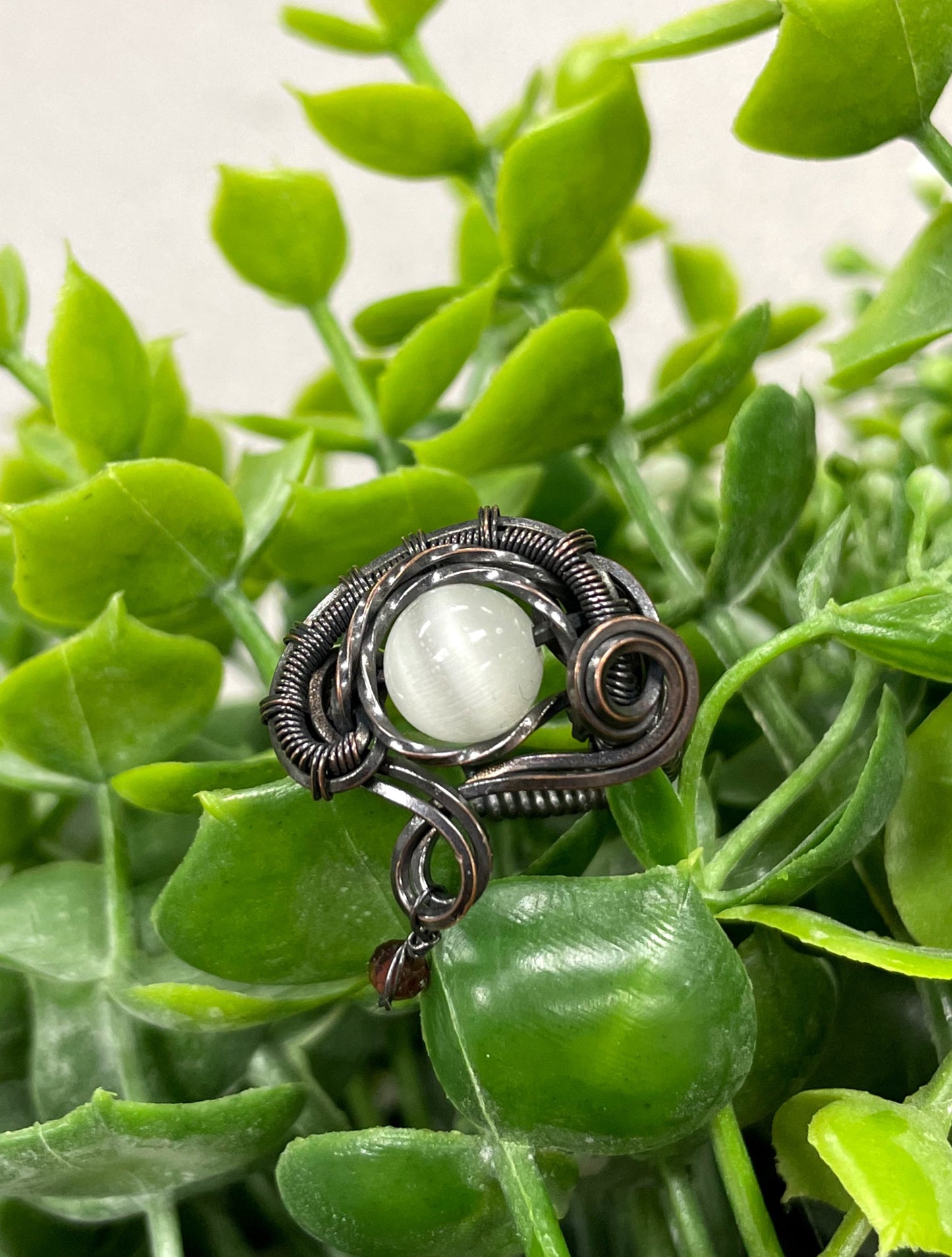 Cats Eye Quartz Gemstone Wire Wrapped Ring - Handmade by Marlayna