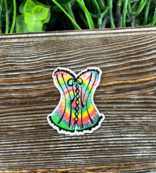 Tie Dye Corset Die Cut Sticker, Graphic Art Sticker, Vinyl, |Sticker or Magnet