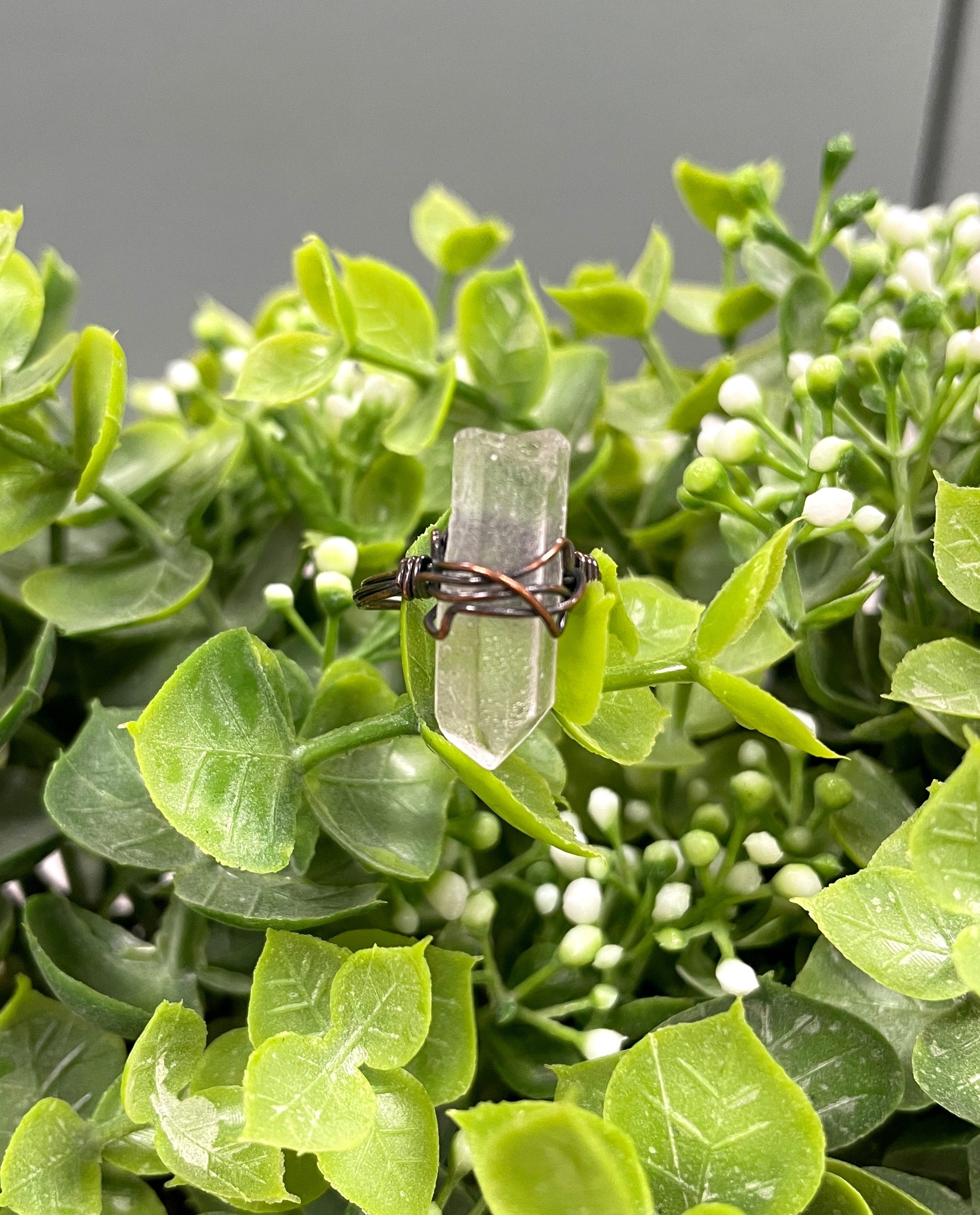 Quartz Crystal Wire Wrapped Ring - Handmade by Marlayna