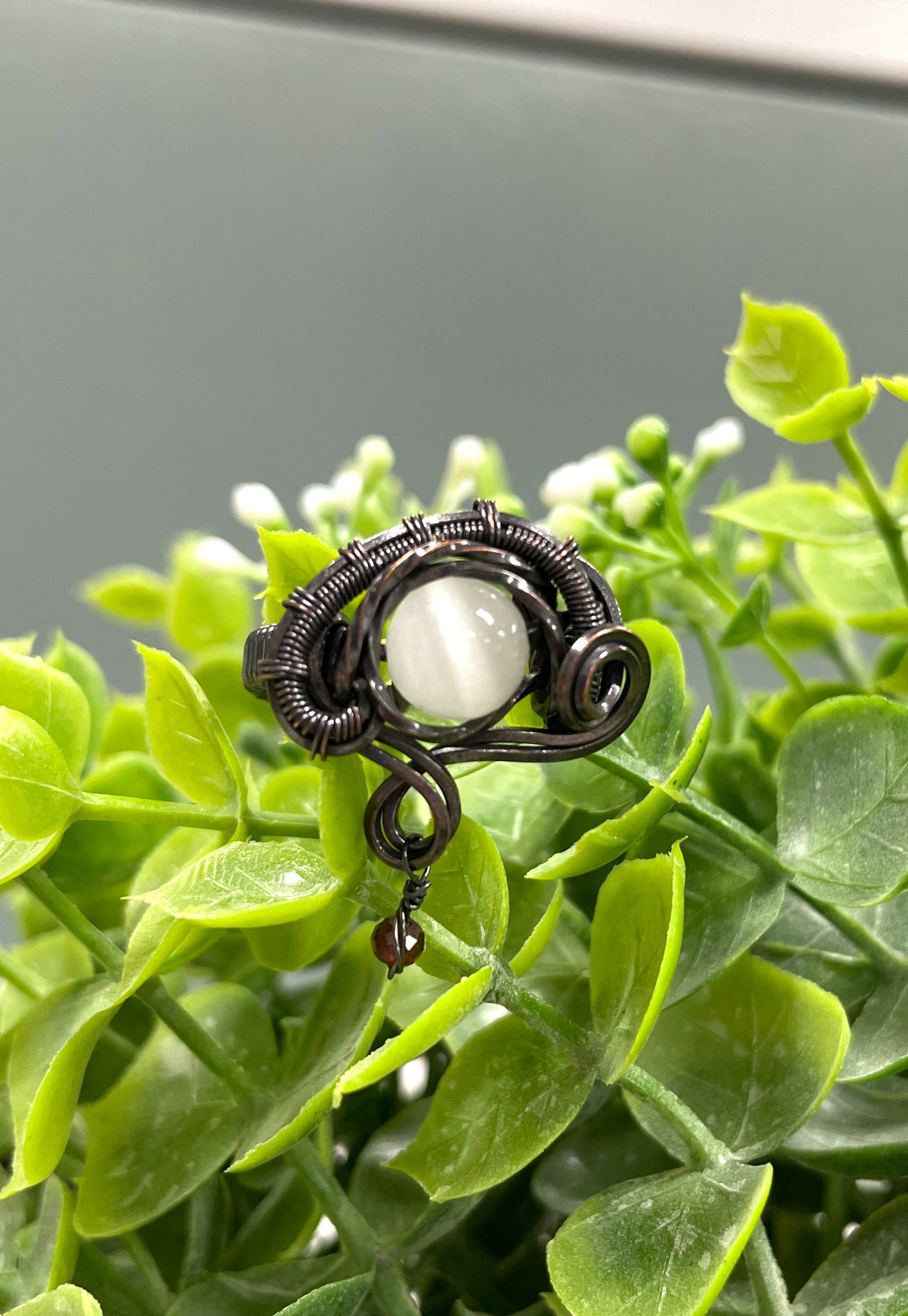 Cats Eye Quartz Gemstone Wire Wrapped Ring - Handmade by Marlayna