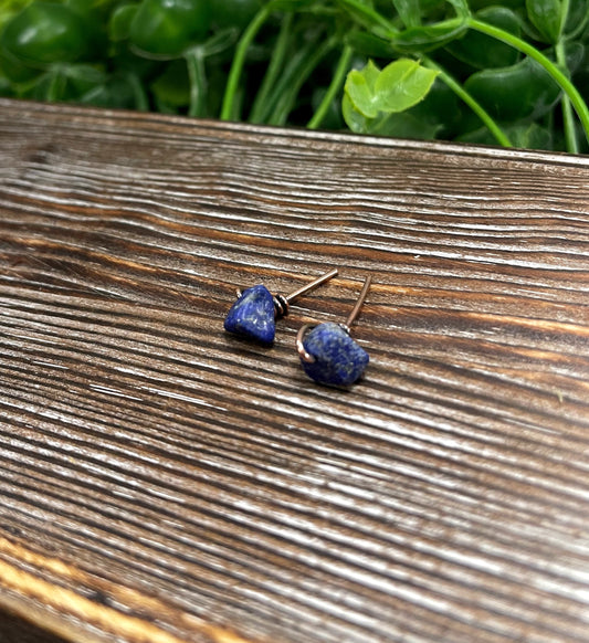 Sodalite Gemstone Chip Copper Stud Earrings - Handmade by Marlayna