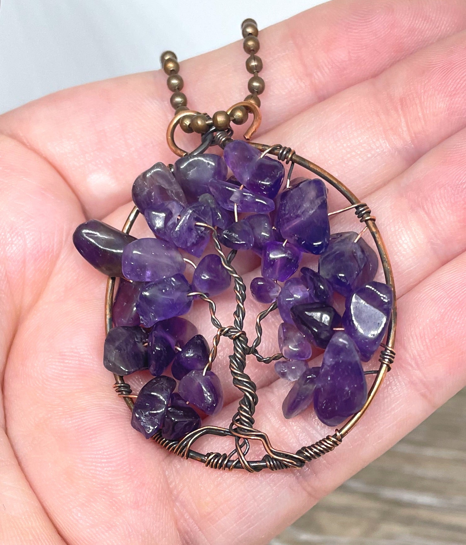 Wire Wrapped Tree of Life Pendant with Amethyst Gemstones - Handmade by Marlayna