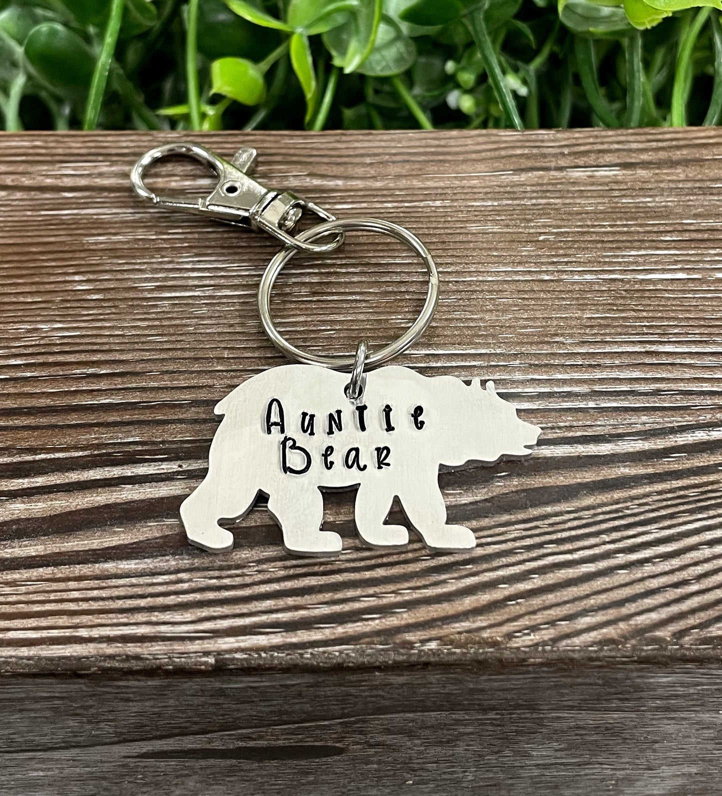 Auntie Bear Fun Hand Stamped Key Chain - Handmade by Marlayna