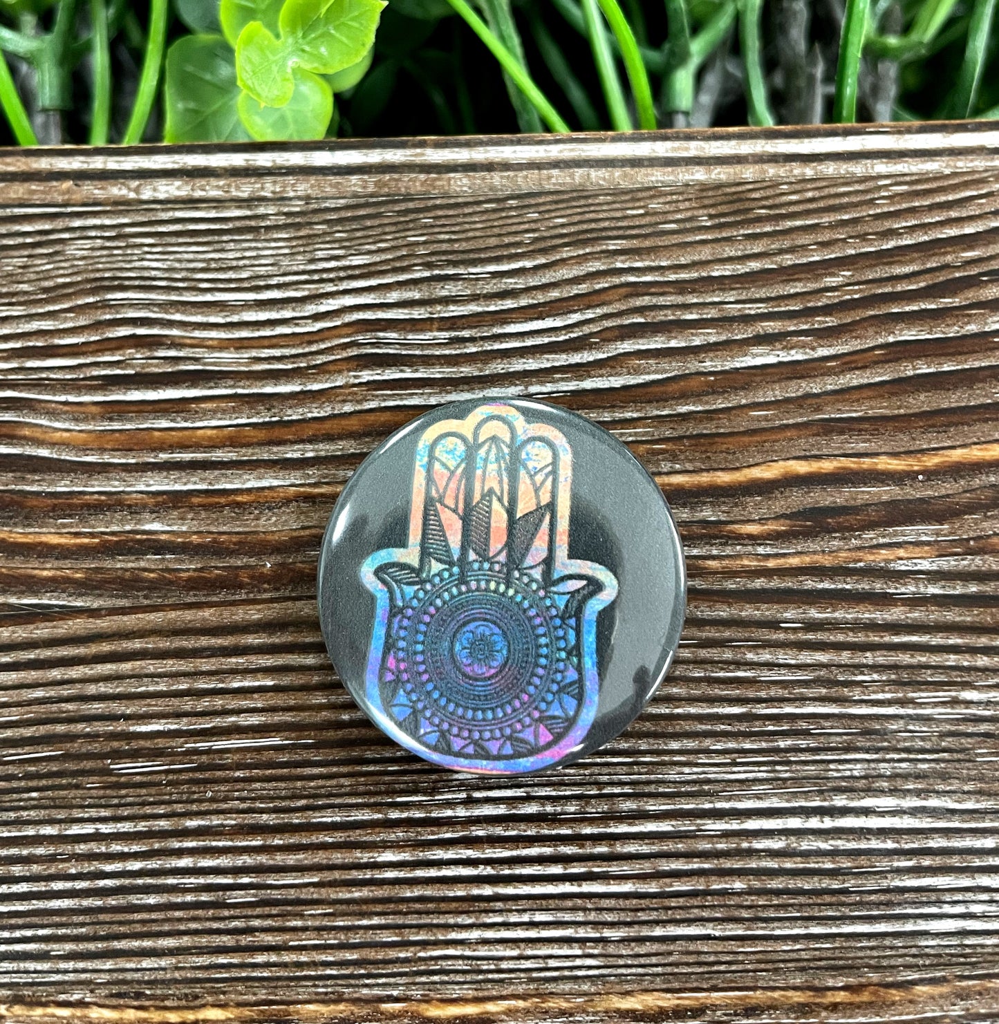 Colorful Hamsa Boho Graphic Art Button / Pin 1.25” - Handmade by Marlayna