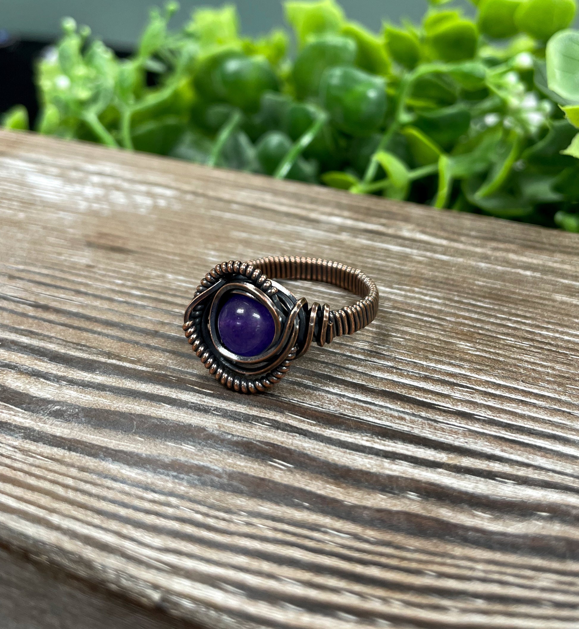 Amethyst Wire Wrapped Ring - Handmade by Marlayna