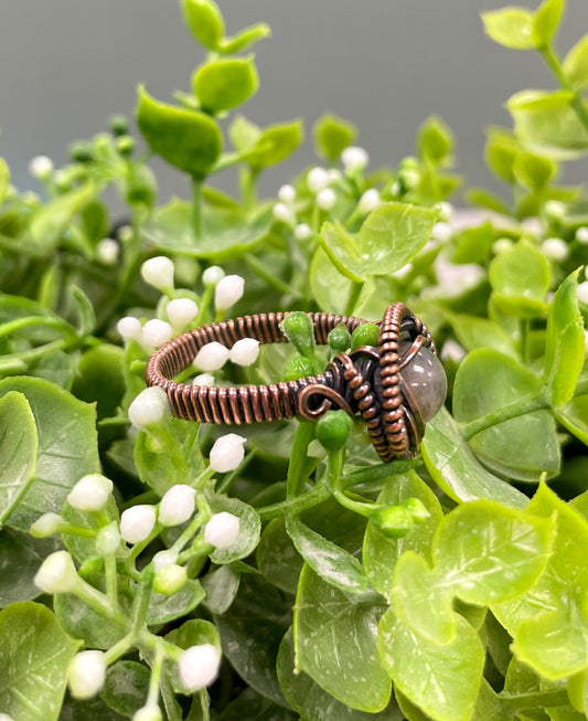 Labradorite Gemstone Wire Wrapped Ring, Copper Coils - Handmade by Marlayna