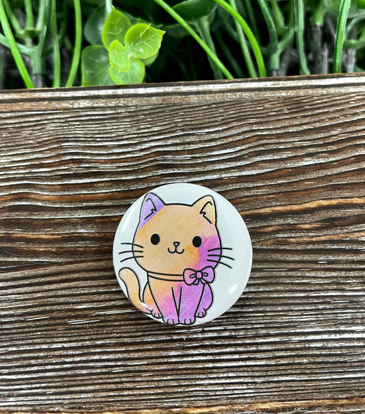 Watercolor Cute Cat Graphic Art Button / Pin 1.25” - Handmade by Marlayna