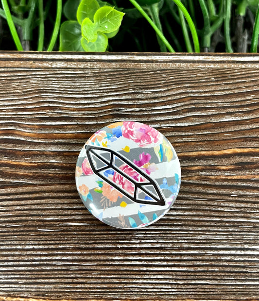 Floral Crystal Gemstone Graphic Art Button / Pin 1.25” - Handmade by Marlayna