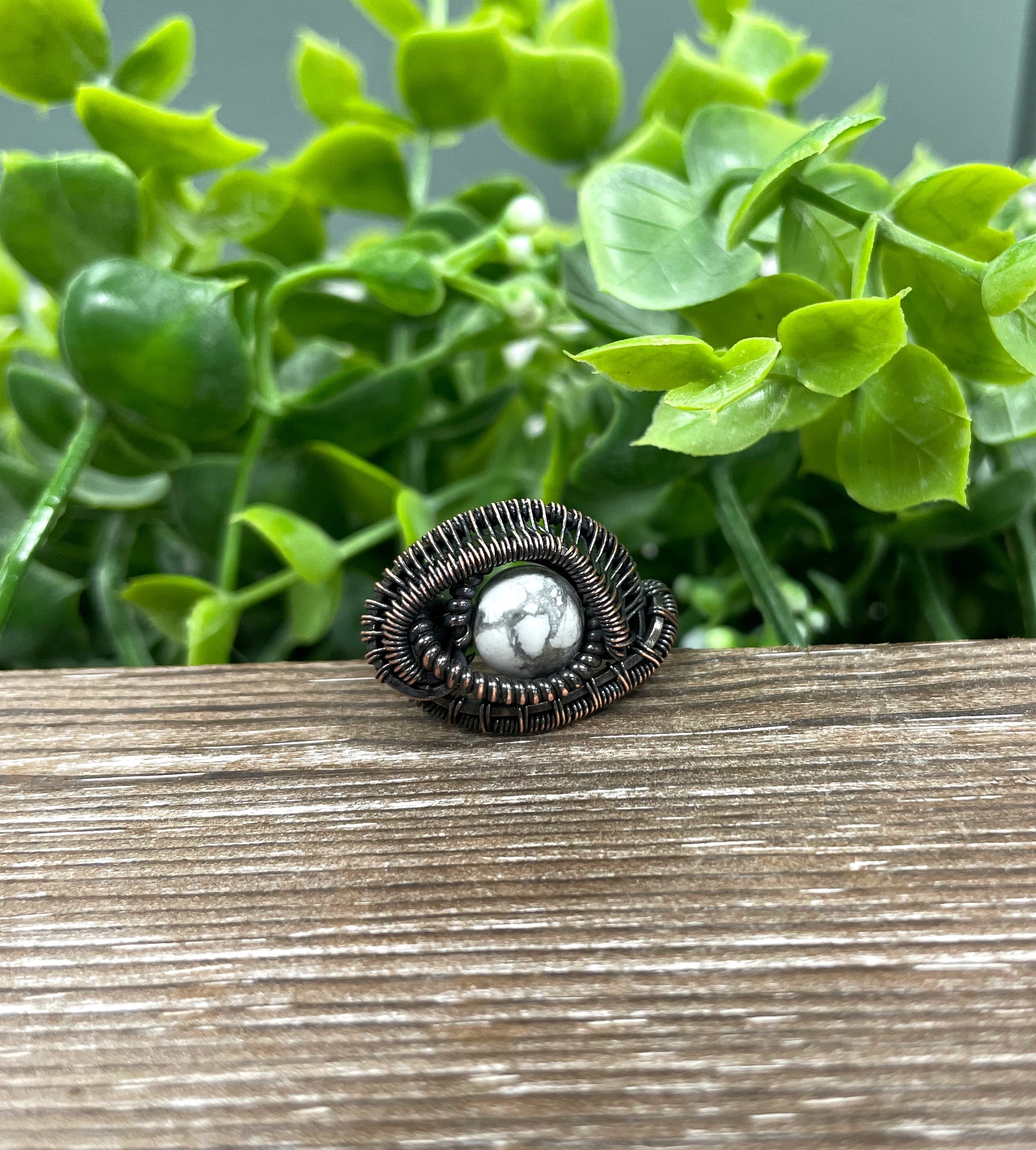 Howlite Wire Wrapped Ring - Handmade by Marlayna