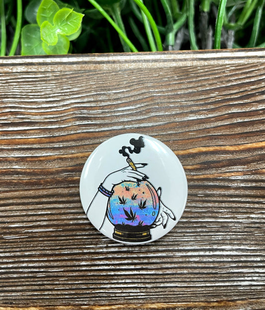 Watercolor Crystal Ball Smoker Graphic Art Button / Pin 1.25” - Handmade by Marlayna