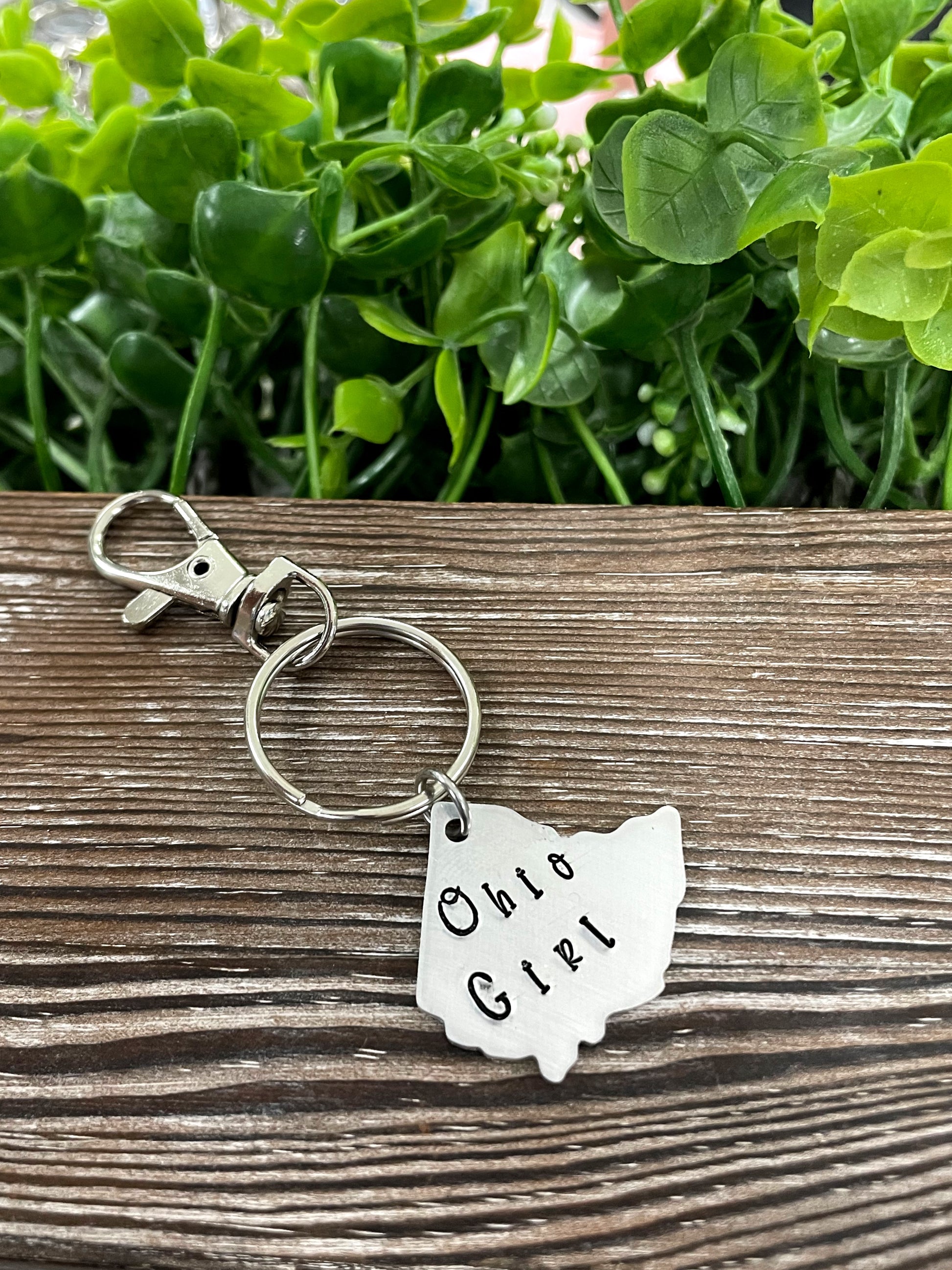 Ohio Girl Hand Stamped Key Chain Home State - Handmade by Marlayna