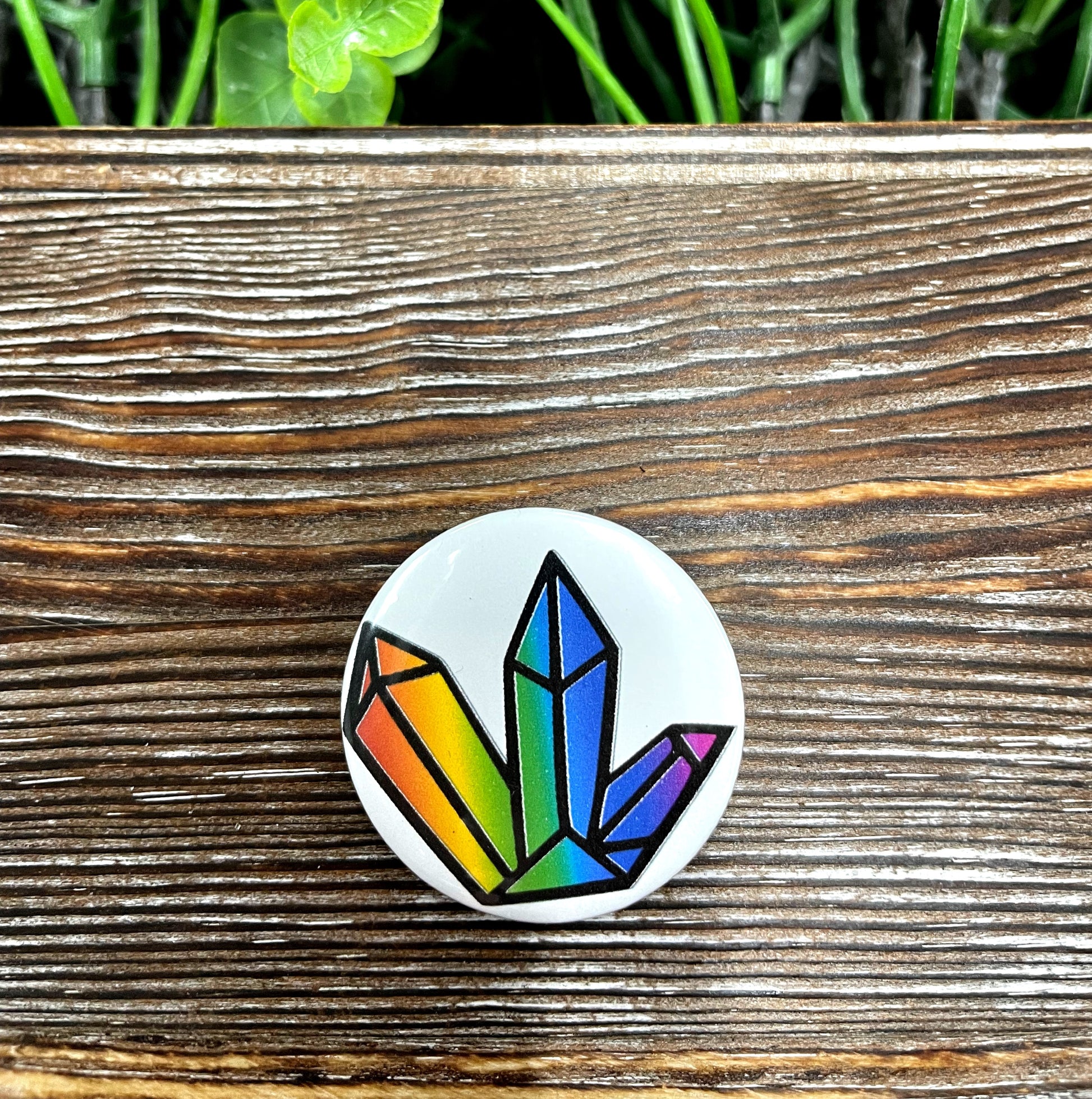 Rainbow Crystal Gemstone Graphic Art Button / Pin 1.25” - Handmade by Marlayna