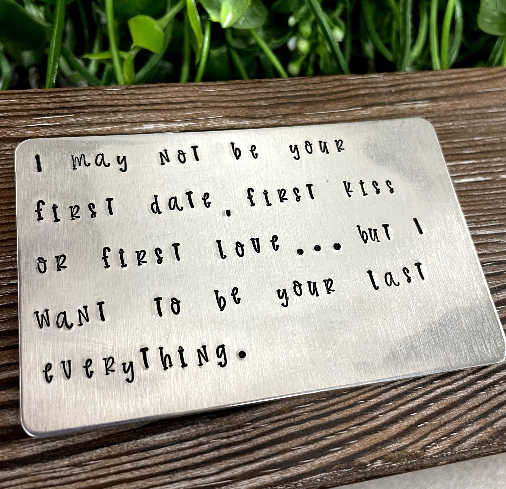 d message, Hand Stamped Wallet Card, Anniversary Gift - Handmade by Marlayna