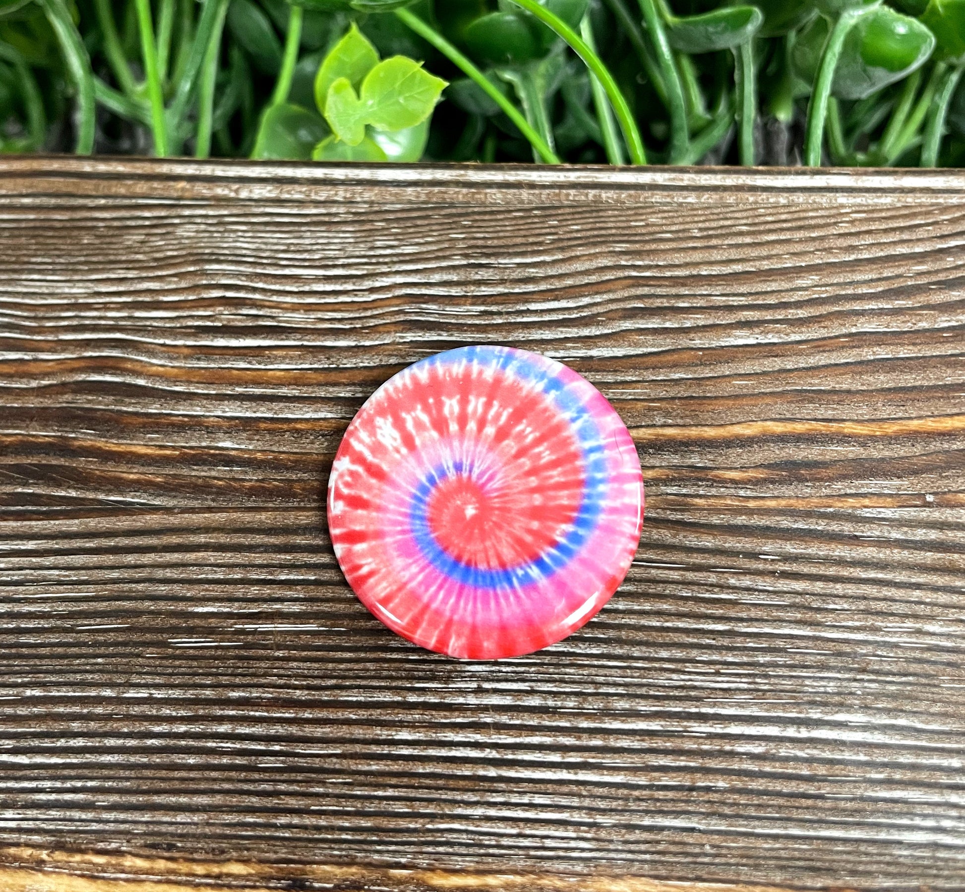 Blue Red Tie Dye Swirl, Graphic Art Button / Pin 1.25” - Handmade by Marlayna