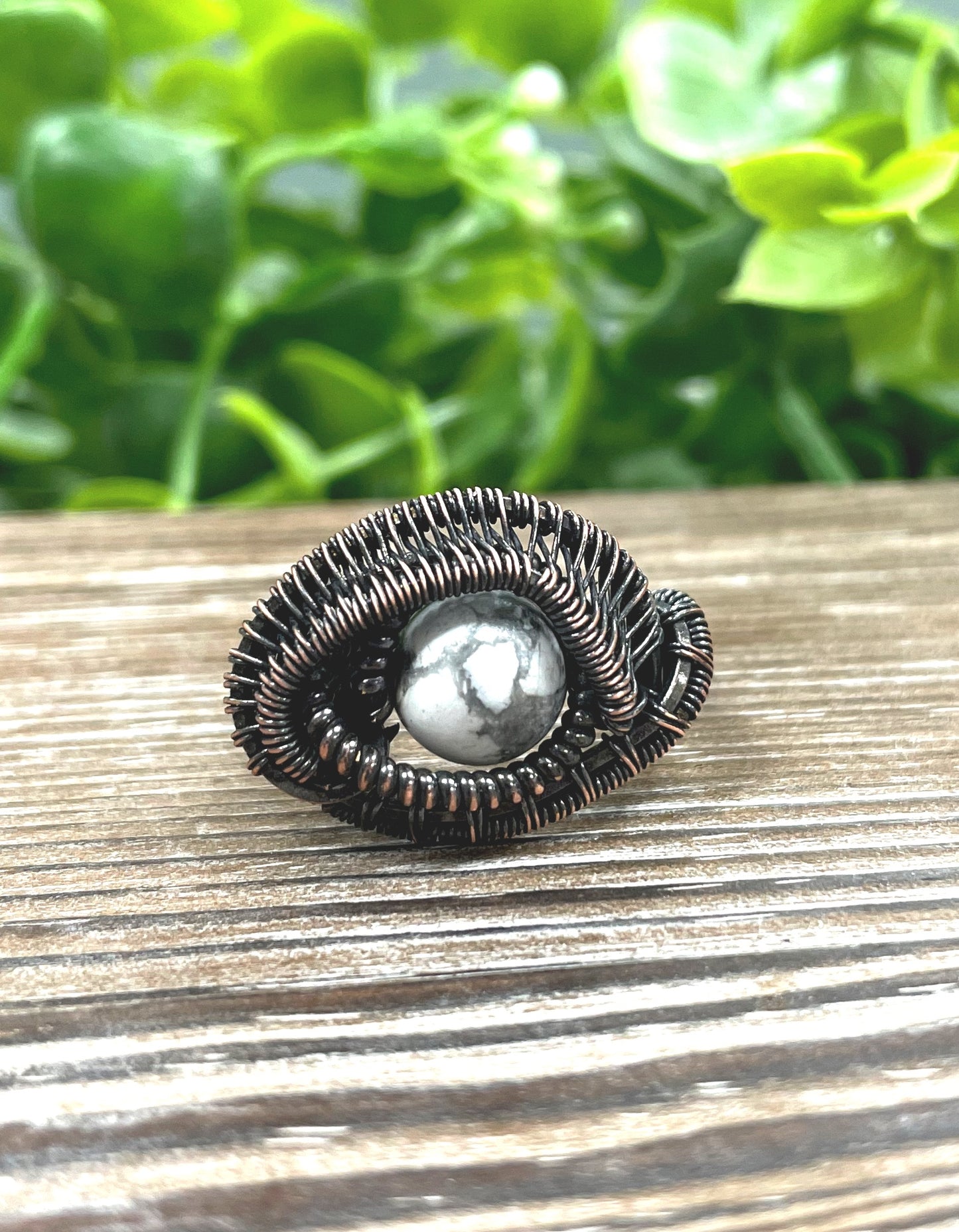 Howlite Wire Wrapped Ring - Handmade by Marlayna