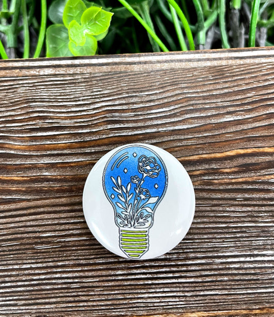 Lightbulb Flowers Graphic Art Button / Pin 1.25” - Handmade by Marlayna