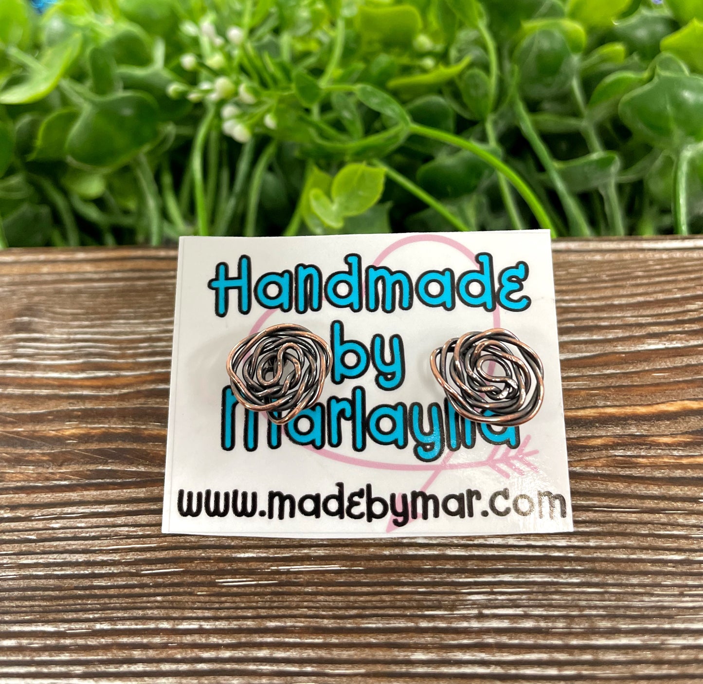 Copper Rose Swirl Stud Earrings - Handmade by Marlayna