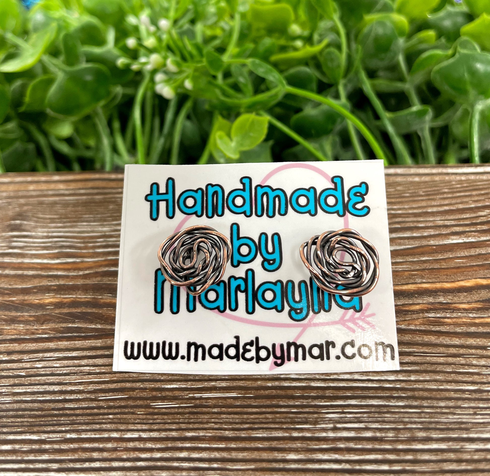 Copper Rose Swirl Stud Earrings - Handmade by Marlayna