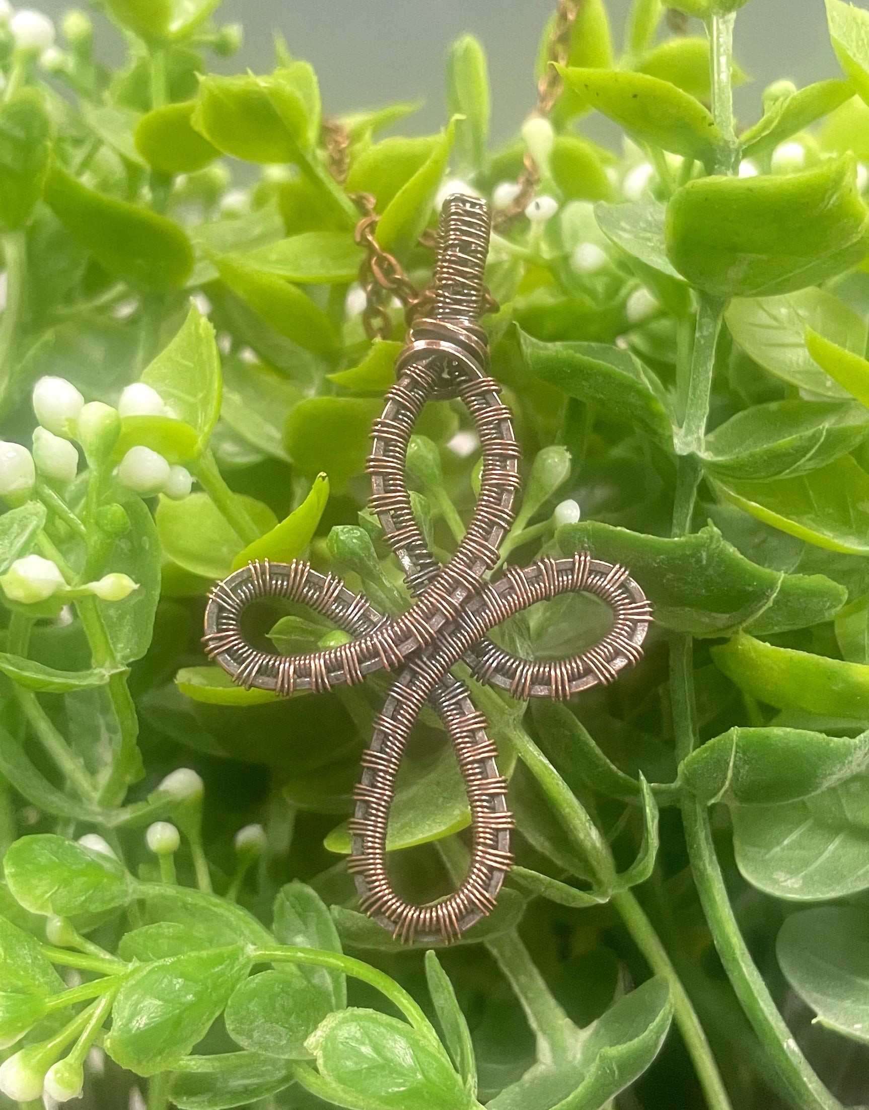 Wire Wrapped Celtic Cross Copper Pendant - Handmade by Marlayna