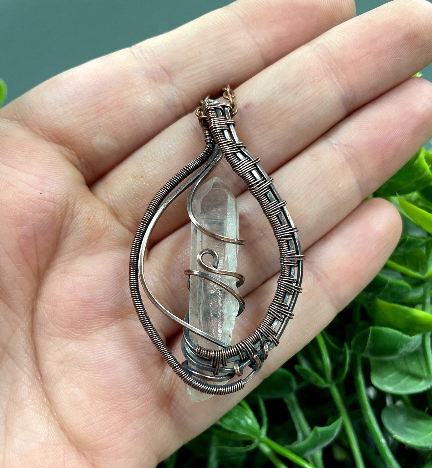 Wire Wrapped Quartz Crystal Gemstone Pendant, Woven Frame Candle - Handmade by Marlayna