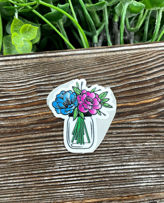 Watercolor Flowers Jar Die Cut Sticker, Graphic Art Sticker, Vinyl, |Sticker or Magnet