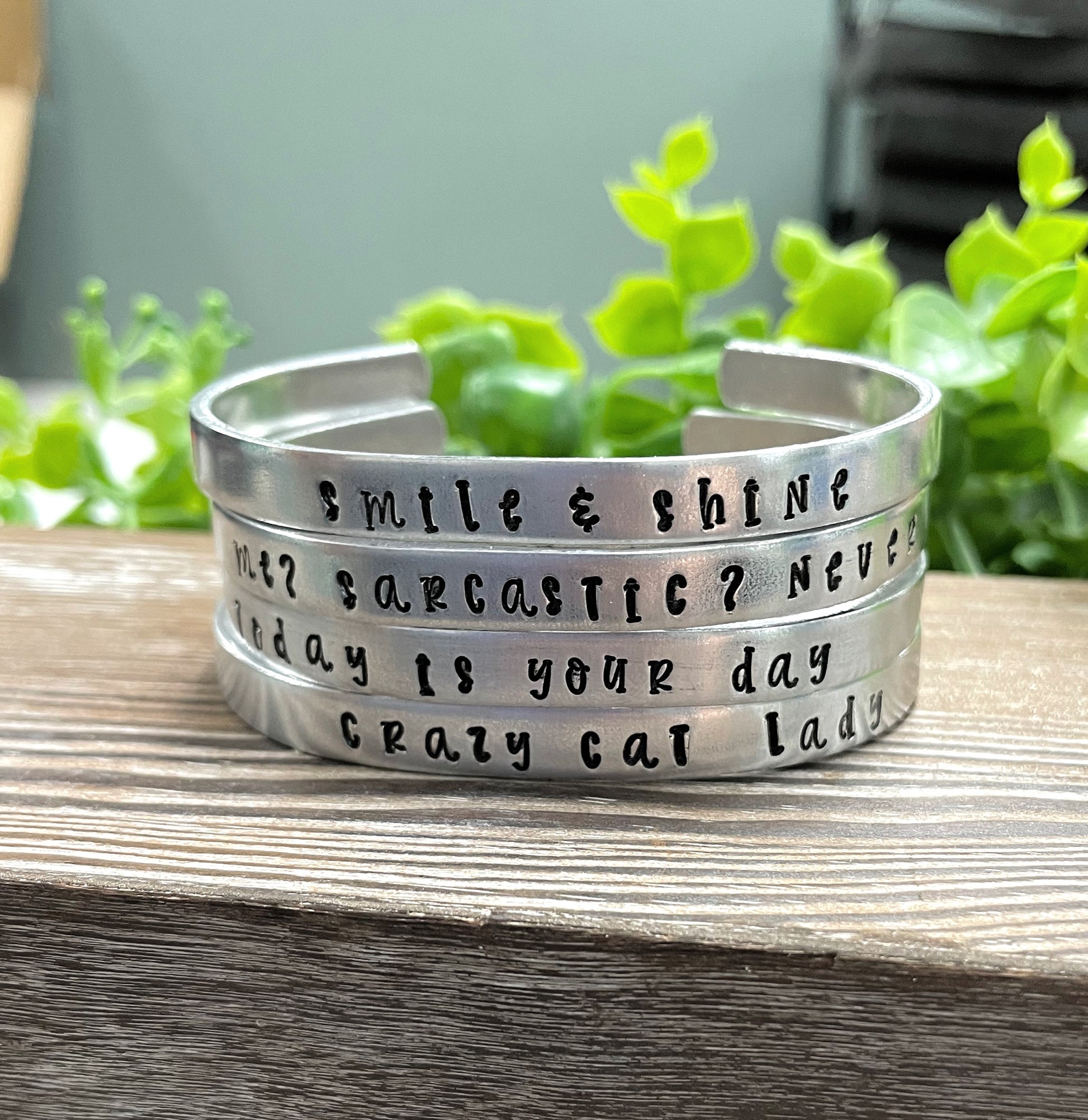 Hand Stamped Cuff Bracelet Motivational Quote - Can be d - Handmade by Marlayna