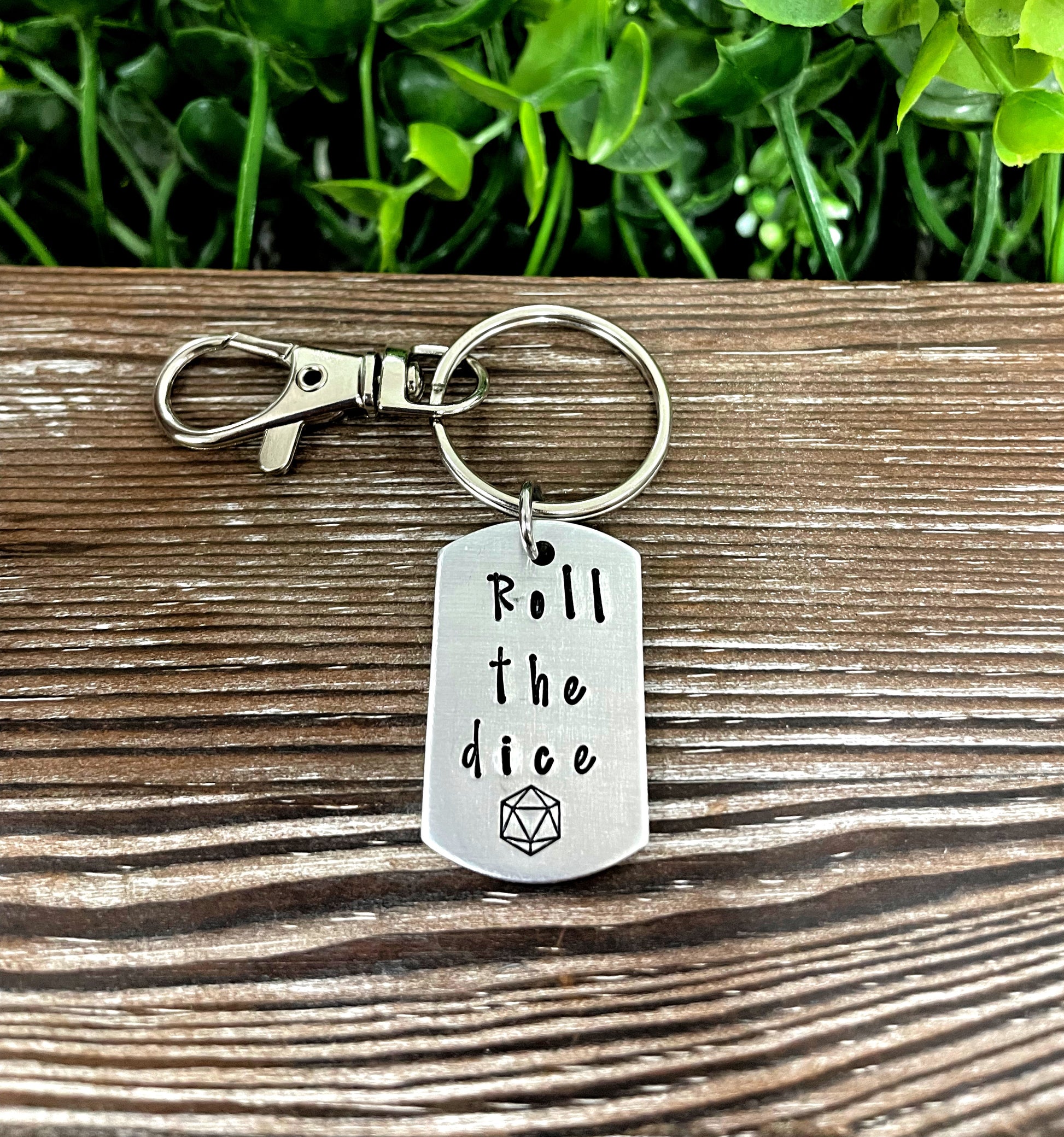 Roll the Dice Chance Gamer Dice Themed Hand Stamped Key Chain - Handmade by Marlayna